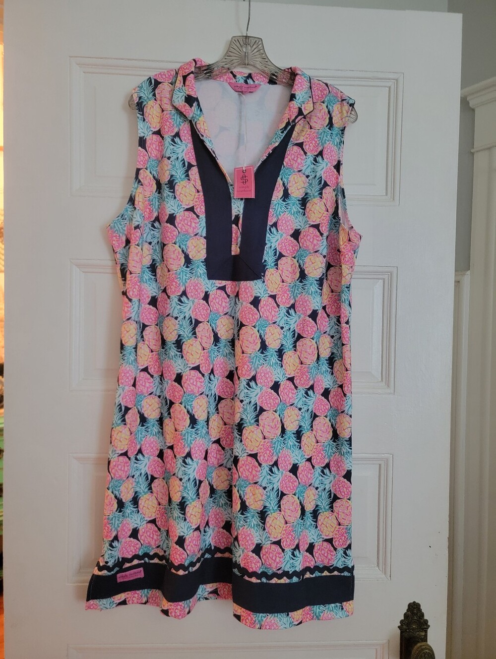 Simply Southern Pineapple Print Sleeveless Dress  - Pink, Yellow & Navy XXL NWT